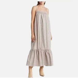 REVOLVE WeWoreWhat Gingham Smocked Shift Maxi Dress Cottage Coastal Boho XL NWT